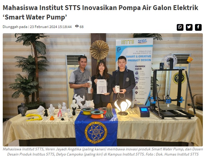 Mahasiswa Institut STTS Inovasikan Pompa Air Galon Elektrik ‘Smart Water Pump’